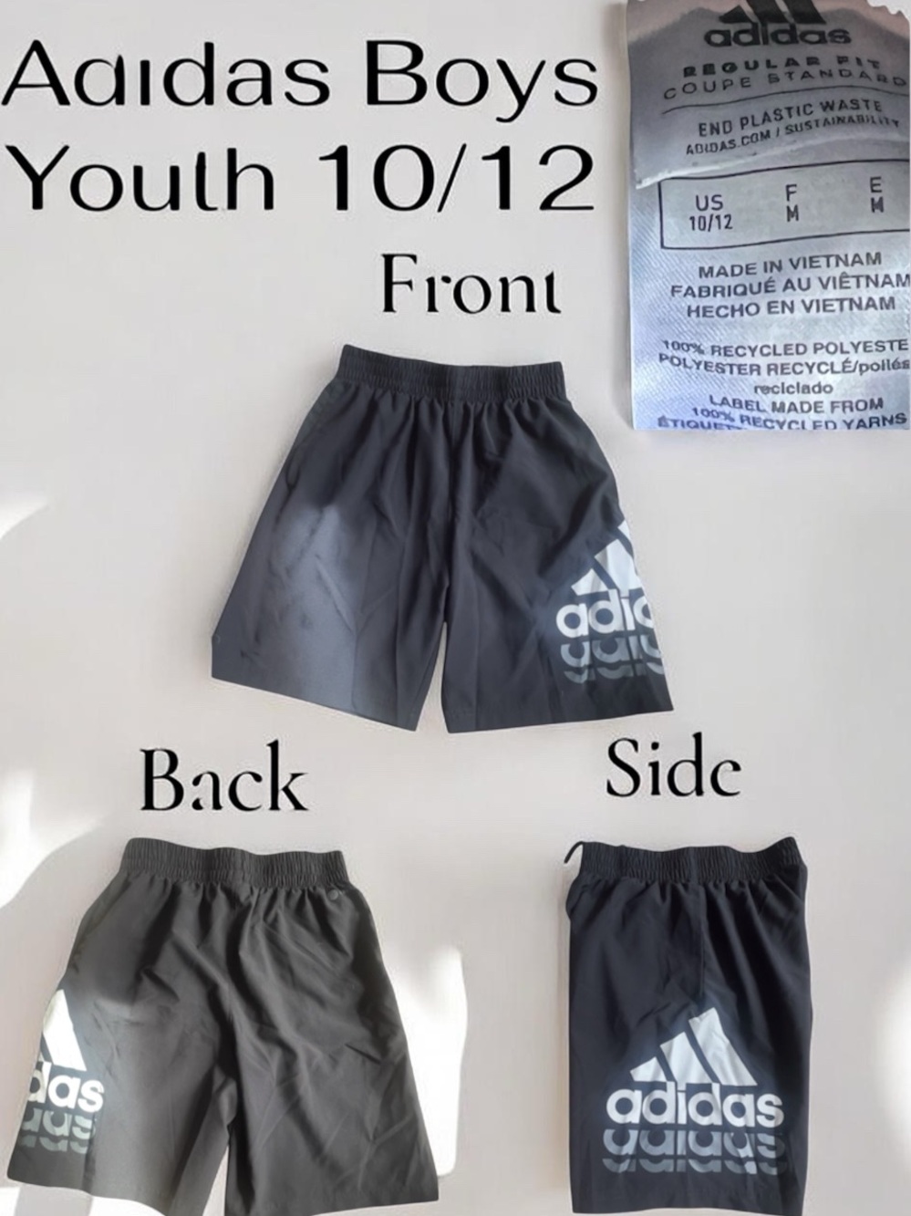 Adidas: Boys' Athletic Shorts: Black with White Logo